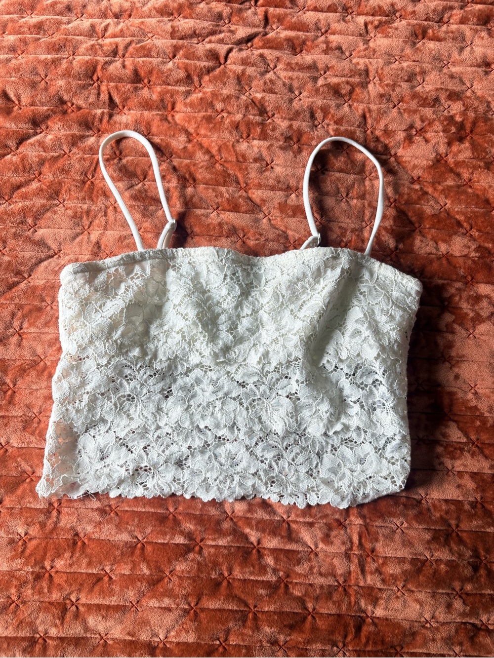 White Lace Spaghetti Strap Crop Top